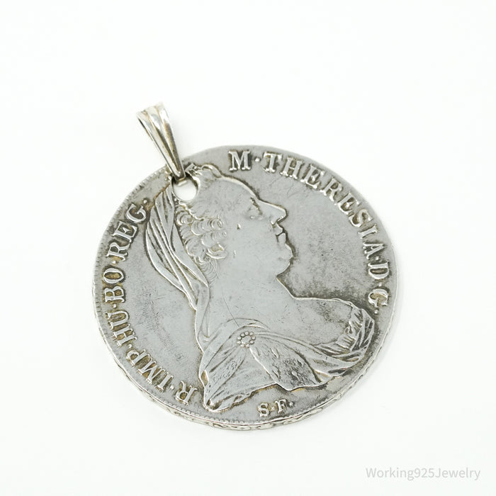 Antique 1780 Austrian Thaler Coin Piece Silver Pendant