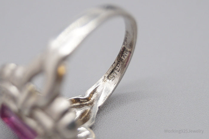 Antique Art Deco Pink Stone Sterling Silver Ring - Size 6.25