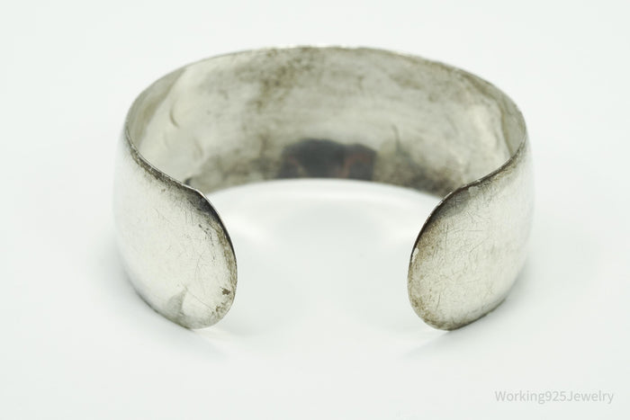 Antique Art Nouveau Floral Etched Sterling Silver Cuff Bracelet 7.25"
