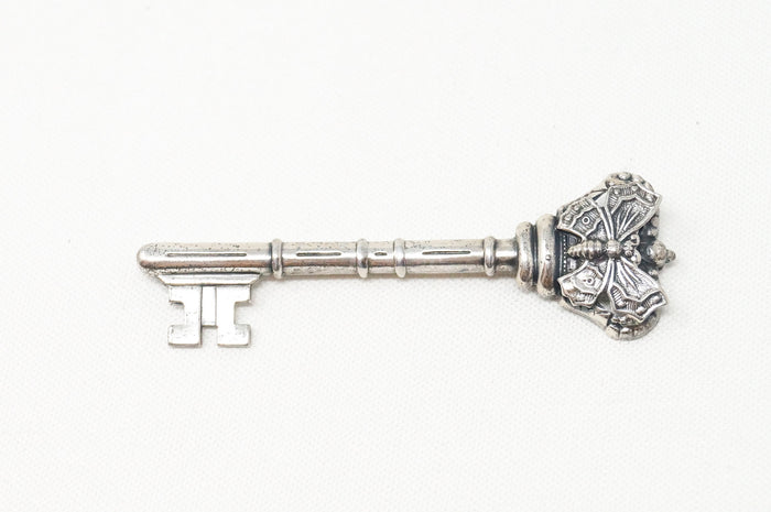 Antique Butterfly Skeleton Key Sterling Silver Brooch Pin