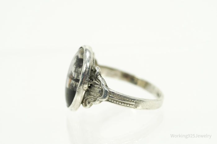 Antique Butterfly Wing Beach Scene Sterling Silver Ring - Size 6