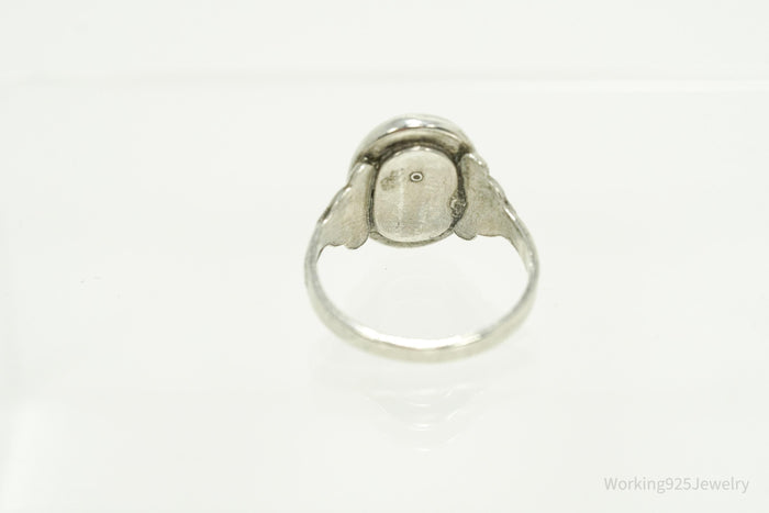 Antique Butterfly Wing Beach Scene Sterling Silver Ring - Size 6
