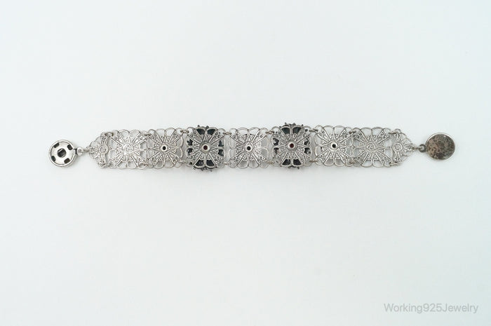 Antique Carved Coral Sterling Silver Bracelet