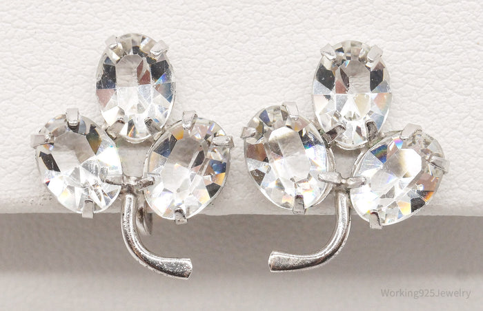 Antique Crystal Sterling Silver Screw Back Earrings