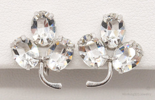 Antique Crystal Sterling Silver Screw Back Earrings