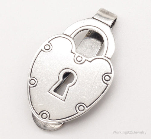 Antique Designer B Co Heart Key Padlock Sterling Silver Money Clip