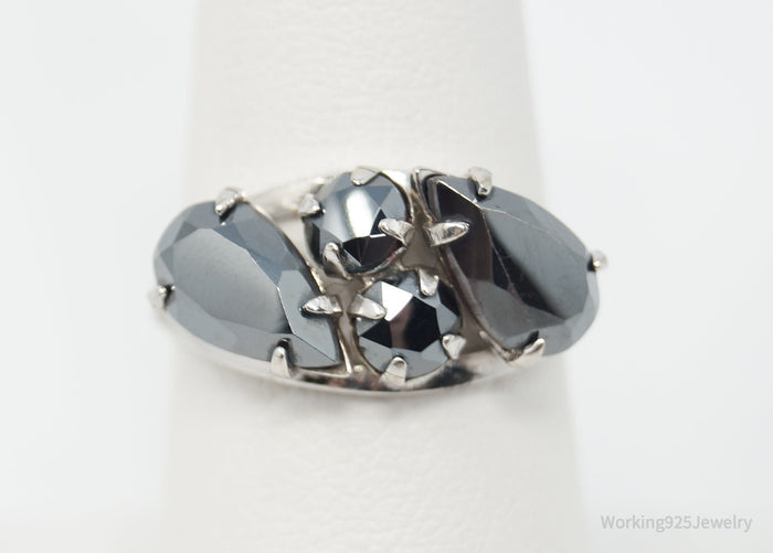 Antique Designer "CAMEO" Hematite Sterling Silver Coated Ring - Size 7.25