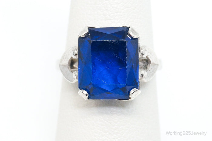Antique Designer Clark & Coombs Blue Art Glass Sterling Silver Ring - Size 6
