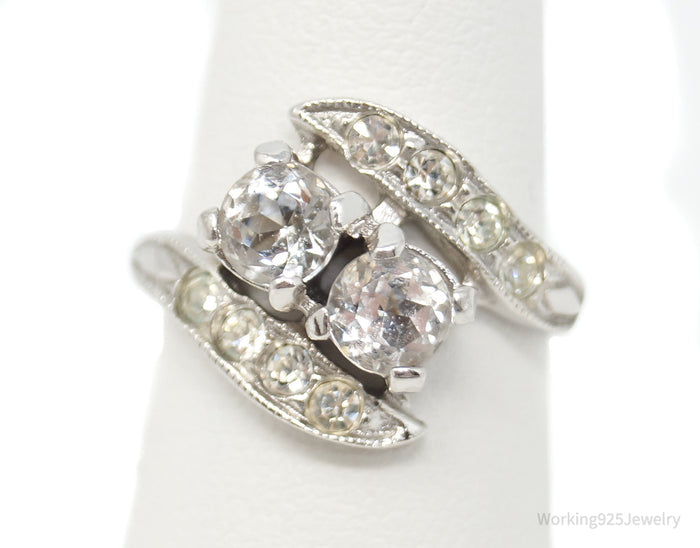 Antique Designer Cubic Zirconia Sterling Silver Ring - Sz 6