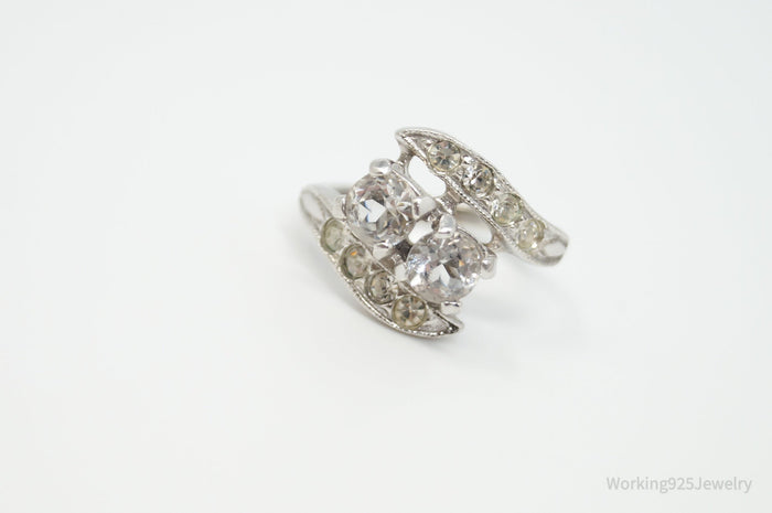Antique Designer Cubic Zirconia Sterling Silver Ring - Sz 6