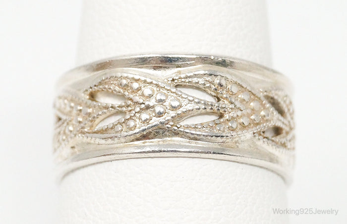 Antique Designer Cut Out Sterling Silver Band Ring - Size 7