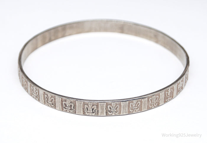 Antique Designer Danecraft Fleur-De-Lis Pattern Sterling Silver Bracelet 8"