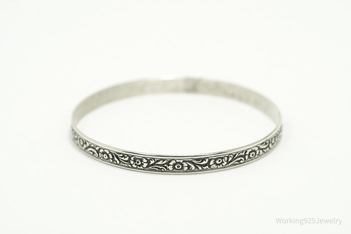 Antique Designer Danecraft Floral Pattern Sterling Silver Bracelet 7 7/8"