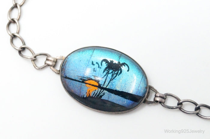 Antique Designer Hoffman Butterfly Wing Beach Scene Sterling Silver Bracelet