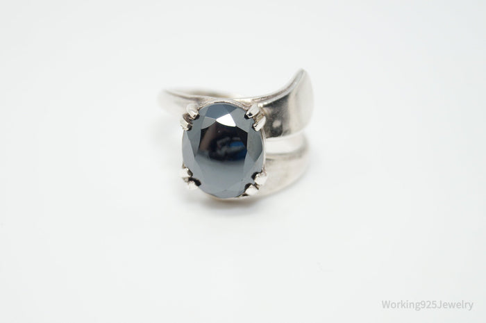 Antique Designer MMA BM Co Hematite Edwardian Sterling Silver Ring - Sz 7.5