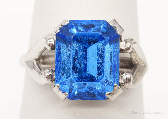 Antique Designer Uncas Blue Glass Sterling Silver Ring - Size 4.5