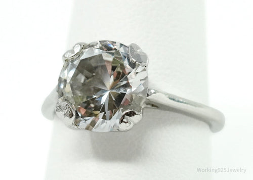 Antique Designer Uncas Faux Diamond Sterling Silver Band Ring - Size 8