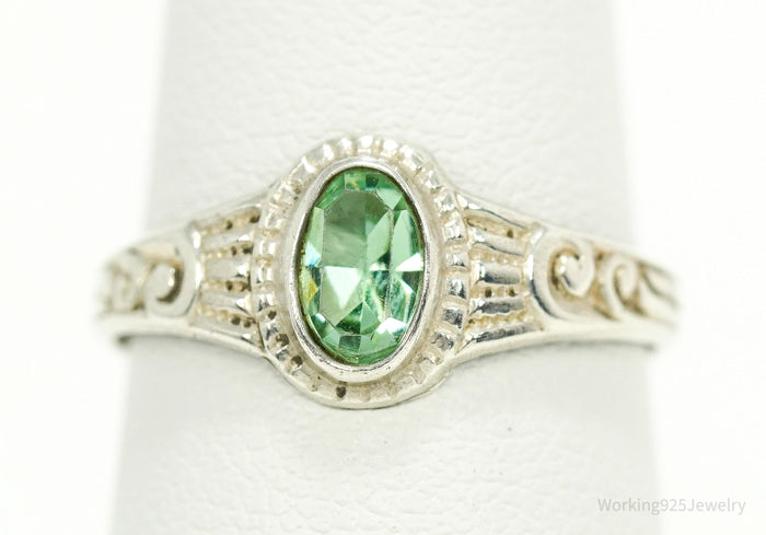 Antique Designer Uncas Green Glass Stone Sterling Silver Ring - Size 6