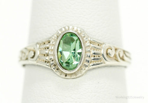 Antique Designer Uncas Green Glass Stone Sterling Silver Ring - Size 6