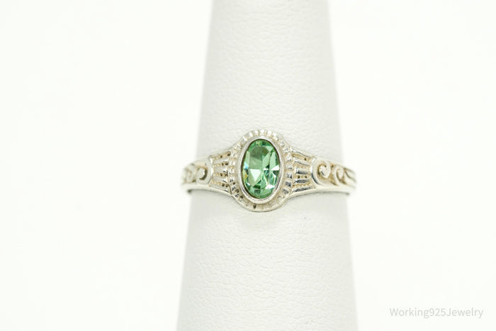 Antique Designer Uncas Green Glass Stone Sterling Silver Ring - Size 6