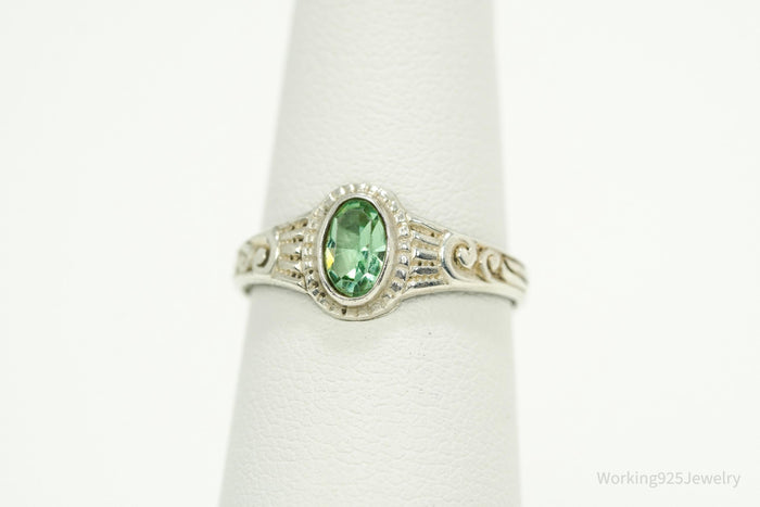 Antique Designer Uncas Green Glass Stone Sterling Silver Ring - Size 6