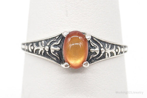 Antique Designer WMCO Orange Paua Shell Sterling Silver Ring - Size 6