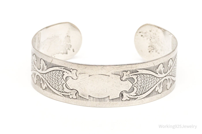 Antique Etched Art Nouveau Sterling Silver Cuff Bracelet