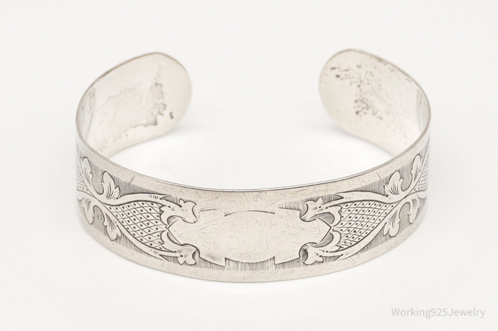 Antique Etched Art Nouveau Sterling Silver Cuff Bracelet