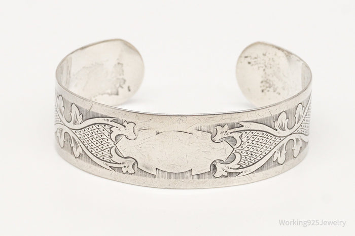 Antique Etched Art Nouveau Sterling Silver Cuff Bracelet
