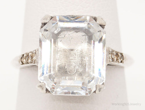 Antique Faux Diamond Glass Sterling Silver Ring - Size 6.75