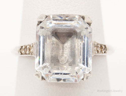 Antique Faux Diamond Glass Sterling Silver Ring - Size 6.75
