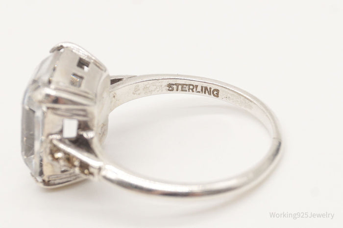 Antique Faux Diamond Glass Sterling Silver Ring - Size 6.75