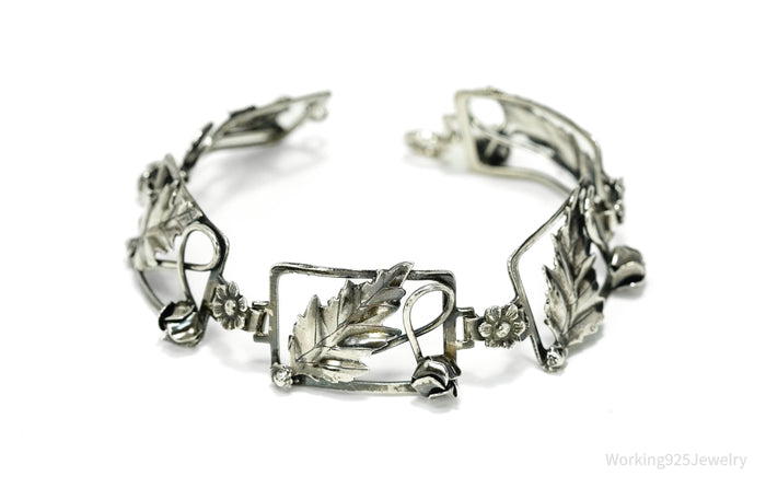 Antique Floral Sterling Silver Bracelet 7.5"