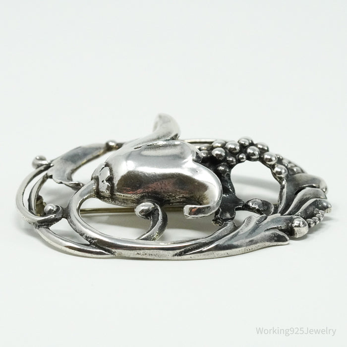 Antique Floral Sterling Silver Brooch Pin 2.5"