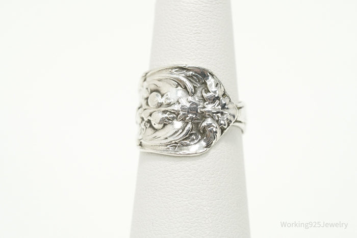 Antique Floral Sterling Silver Spoon Ring - Size 5.25