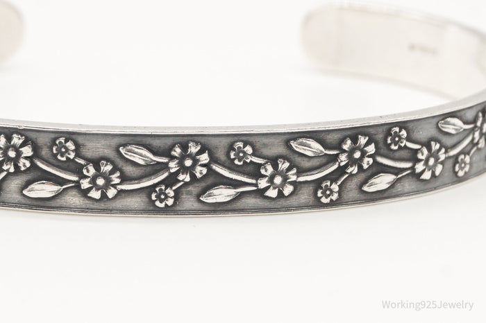 Antique Flowers On Vines Sterling Silver Cuff Bracelet