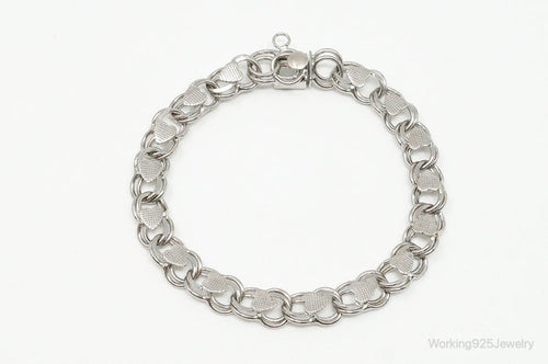 Antique Hearts Chain Link Charm Sterling Silver Bracelet