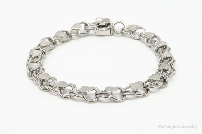 Antique Hearts Chain Link Charm Sterling Silver Bracelet