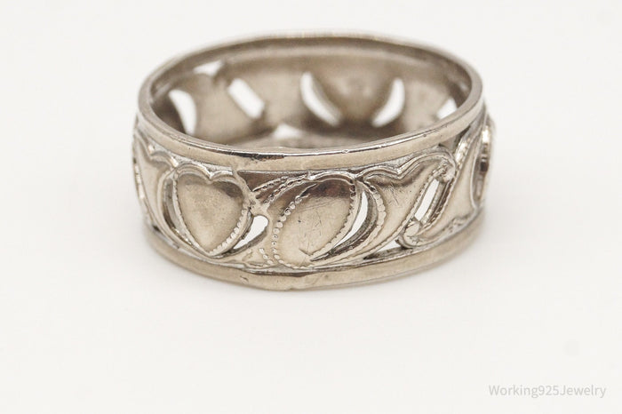 Antique Hearts Sterling Silver Band Ring - Size 6.25