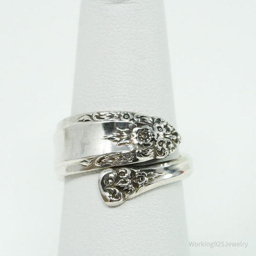 Antique International Sterling Silver Floral Spoon Ring Size 6.5