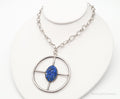 Antique Lapis Lazuli Modernist Style Large Pendant Silver Necklace