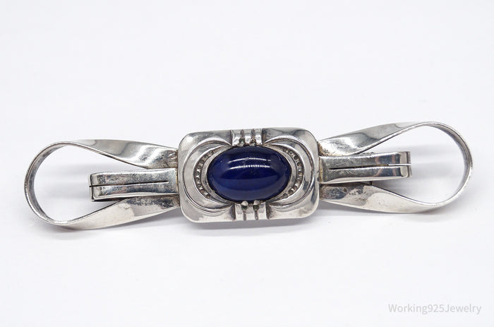 Antique Large Blue Stone Modernist Style 835 Silver Brooch Pin