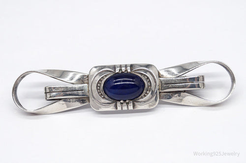 Antique Large Blue Stone Modernist Style 835 Silver Brooch Pin