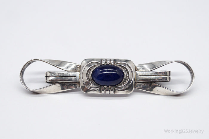 Antique Large Blue Stone Modernist Style 835 Silver Brooch Pin