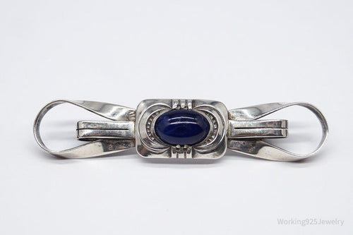 Antique Large Blue Stone Modernist Style 835 Silver Brooch Pin