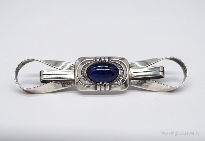 Antique Large Blue Stone Modernist Style 835 Silver Brooch Pin