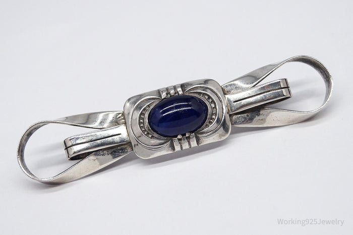 Antique Large Blue Stone Modernist Style 835 Silver Brooch Pin
