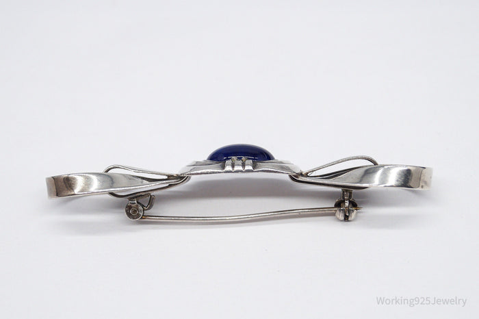 Antique Large Blue Stone Modernist Style 835 Silver Brooch Pin