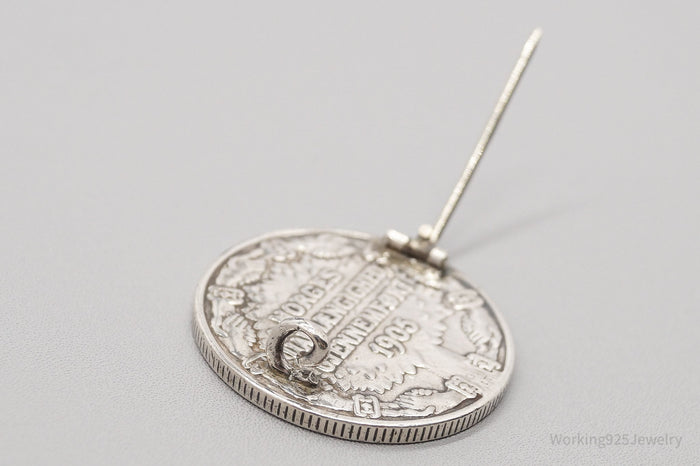 Antique Norway 1906 Silver 2 Kroner Silver Coin Brooch Pin