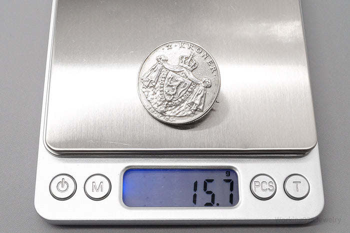 Antique Norway 1906 Silver 2 Kroner Silver Coin Brooch Pin